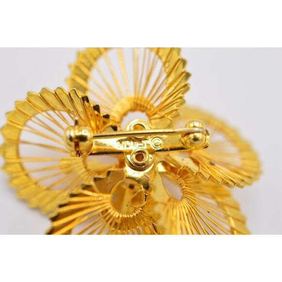 Monet Vintage Flower Pin Brooch Rhinestone Crystal Gold Spinneret Signed Bin5A - Picture 10 of 11